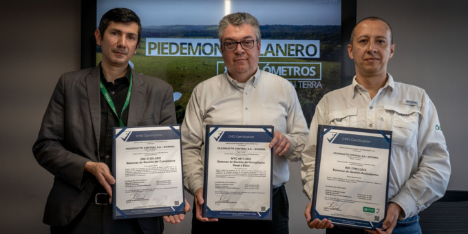 Ocensa recibe tres certificaciones en 2023
